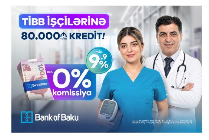 Bank of Baku-da SƏHİYYƏ işçilərinə özəl fürsət var: 80.000 AZN-dək kredit 0 % KOMİSSİYA ilə | FED.az
