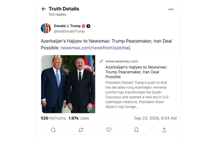 Tramp Hikmət Hacıyevin "Newsmax"a müsahibəsini paylaşıb | FED.az