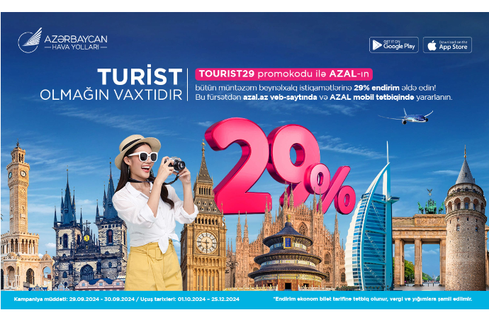 AZAL-dan Turizm işçiləri günü münasibətilə - BEYNƏLXAQ REYSLƏRƏ 29% ENDİRİM! | FED.az