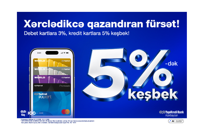 Yapı Kredi Bank Azərbaycan 5%-dək keşbek kampaniyasını - TƏQDİM EDİR! | FED.az