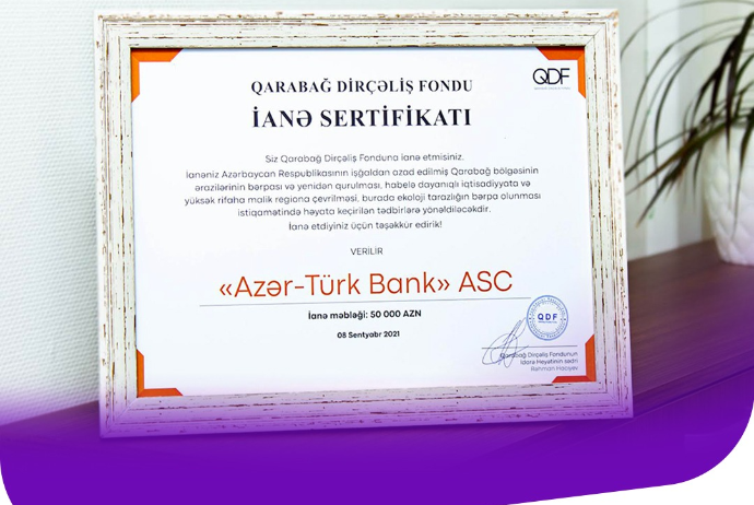 "Azər Türk Bank" Qarabağ Dirçəliş Fondunun xüsusi sertifikatına - Layiq Görülüb | FED.az