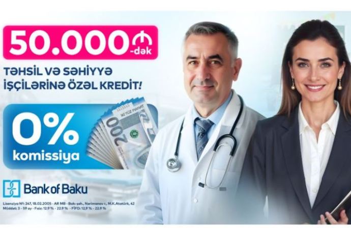 Bank of Baku-dan TƏHSİL və SƏHİYYƏ işçilərinə özəl - 50.000 AZN-dək KOMİSSİYASIZ KREDİT | FED.az