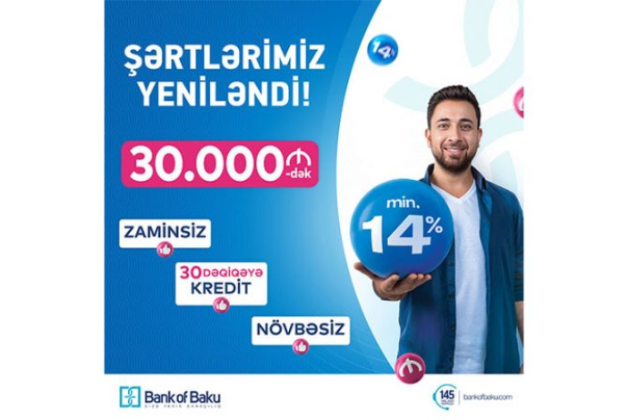 FAİZLƏR ENDİ, ŞƏRTLƏR DƏYİŞDİ: "Bank of Baku"dan min.14% ilə - 30.000 AZN-dək KREDİT! | FED.az