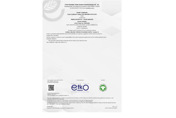 "Prime Cotton" GOTS sertifikatını əldə edərək Azərbaycan pambıq sektorunda - YENİ MƏRHƏLƏ AÇIR | FED.az