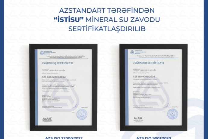 “İstisu” mineral su zavodunun idarəetmə sistemləri sertifikatlaşdırılıb | FED.az