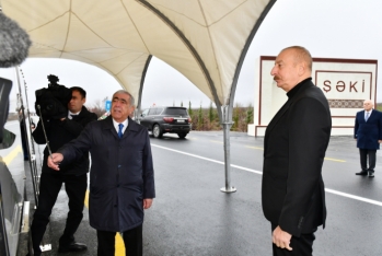 Prezident Oğuz-Şəki avtomobil yolunun açılışında iştirak edib - FOTOLAR