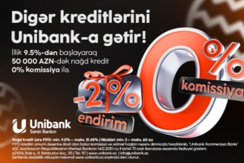 Unibankın Yeni il kampaniyası davam edir: 0 % komissiya, 2 % endirim!