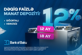 Bank of Baku-da depozit faizləri dəqiq oldu: 12 və 18 ay üzrə illik 12%