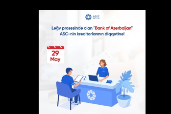 "Bank of Azerbaijan"nın kreditorlarının tələblərin ödənişi nağdsız qaydada həyata keçiriləcək