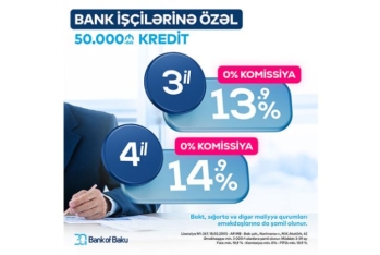 Bank of Baku-dan banklarda çalışanlara - KOMİSSİYASIZ və DƏQİQ FAİZLƏ KREDİT