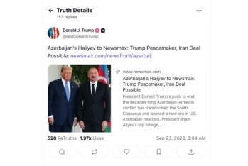 Tramp Hikmət Hacıyevin "Newsmax"a müsahibəsini paylaşıb