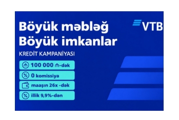 Böyük məbləğ. Böyük imkanlar. VTB Azərbaycan-dan 0 komissiya ilə - 100 000 AZN-dək kredit kampaniyası