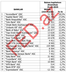 Balans kapitalının dinamikası üzrə – BANKLARIN RENKİNQİ (2024/2025) | FED.az
