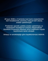 [red]«Bank kartlarındakı problem həll olunub, pullar geri qaytarılıb» – RƏSMİ AÇIQLAMA - FOTO[/red] | FED.az