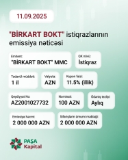 PAŞA Kapital "BirKart BOKT" MMC-nin 2 milyon manatlıq istiqraz emissiyasını uğurla - [red]HƏYATA KEÇİRDİ[/red] | FED.az