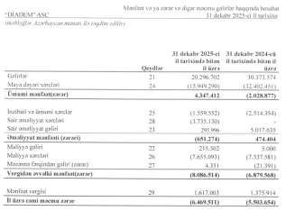 «Diadem» ASC-nin gəliri 10 milyon azalıb, zərəri artıb, kapitalı «mənfi»yə düşüb –[red] İXTİSARLAR VAR – HESABAT  [/red] | FED.az