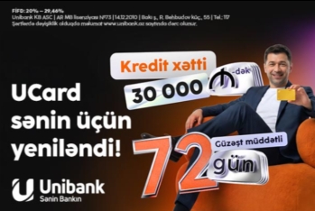 Unibank kredit kartını yenilədi: Kredit xətti 30 min manat, güzəşt müddəti 72 gün!