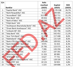 Kapitalının səmərəliliyinə görə - BANKLARIN RENKİNQİ (31.12.2025) | FED.az