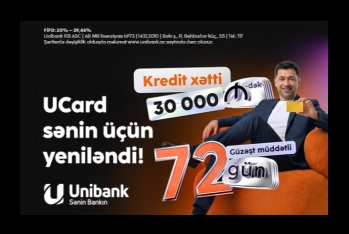 Unibank kredit kartını yenilədi: Kredit xətti 30 min manat, güzəşt müddəti 72 gün!