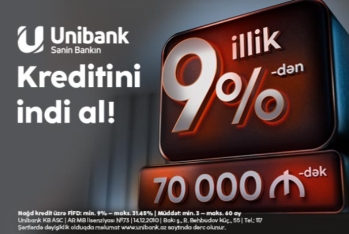 Unibankdan yeni qərar: nağd kreditlər 9%-dən, maksimal məbləğ 70 000 manat