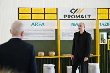 Prezident İmişlidə “Promalt” MMC-nin arpa emalı müəssisəsinin açılışında | FED.az