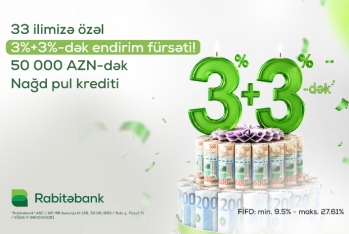 Rabitəbankdan 33 illik yubileyinə özəl - NAĞD PUL KREDİTİ KAMPANİYASI