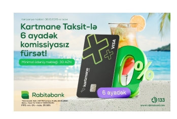 Rabitəbankın Kartmane Taksit kartı 6 ayadək komissiyasız taksit fürsəti - TƏQDİM EDİR