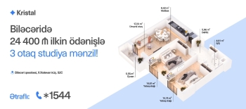 Metroya yaxın, büdcəyə uyğun 3 otaq studiya 24 400 manat ilkin ödənişlə - [red]“Kristal!”[/red] | FED.az