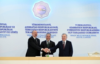 Azərbaycan, Türkmənistan və Özbəkistan liderləri mətbuata birgə bəyanatla çıxış ediblər -  FOTO | FED.az