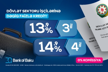 Bank of Baku-dan dövlət sahəsində çalışanlara özəl - DƏQİQ FAİZLƏ KREDİT!