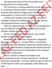 [red]Kartdan-karta əməliyyatlara limit qoyuldu – RƏSMİ, MƏBLƏĞLƏR - ƏTRAFLI [/red] | FED.az