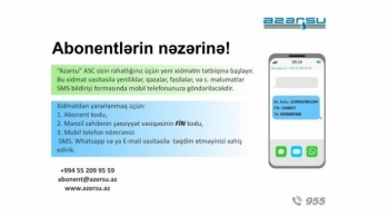 "Azərsu" ASC yeni e-xidmətinin tətbiqinə başlayır