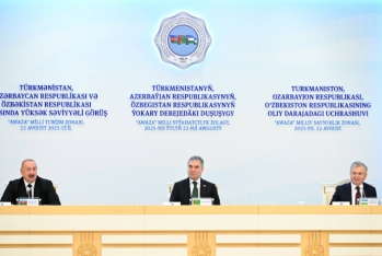 Azərbaycan, Türkmənistan və Özbəkistan liderləri mətbuata birgə bəyanatla çıxış ediblər -  FOTO