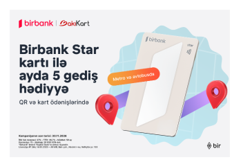 Birbank Star kartı ilə ictimai nəqliyyatda hər ay 5 gediş ödənişsizdir